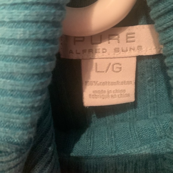 Gorgeous Pure Alfred Sung Turquoise 100% cotton turtleneck sweater SZ Large 😍 - Picture 3 of 5
